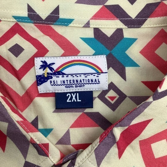 PSI Party Shirt International Mens‎ Short Sleeve Button Shirt Pink Blue 2XL NWT - Picture 4 of 8